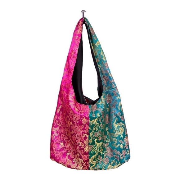 Thai Hobo Bag with Dragon and floral print many Colours made in Thailand! - Picture 2 of 7